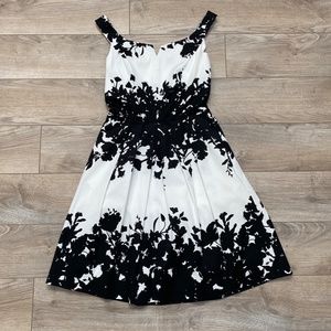 Black & White Flowered A-Line Dress